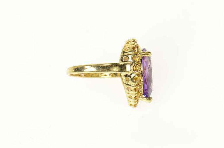 10K Yellow Gold Pear Amethyst Citrine Halo Cocktail Statement Ring