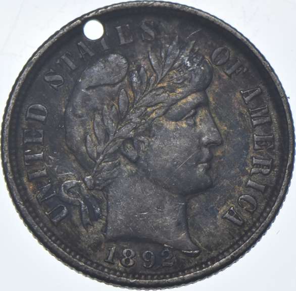 1892 Barber Dime - Love Token - Holed