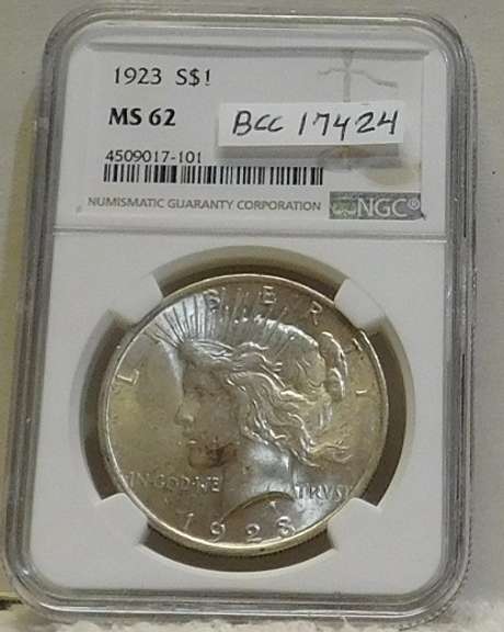 1923 Peace Dol NGC MS-62 toned