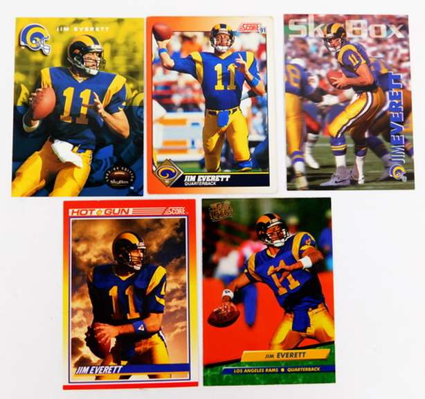 5 Jim Everett, Rams Football Cards