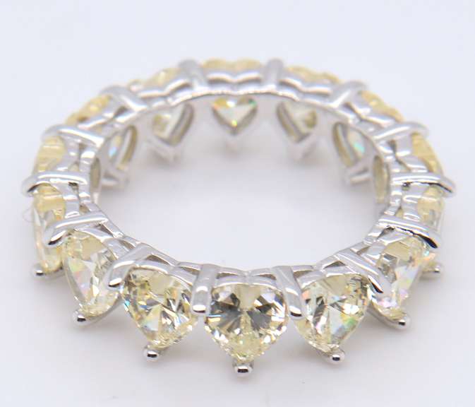 Heart Shaped Yellow Cubic Zirconia Sterling Silver Band