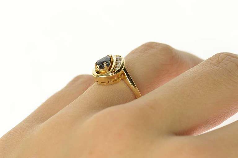 14K Yellow Gold Pear Sapphire Diamond Accent Cluster Ring