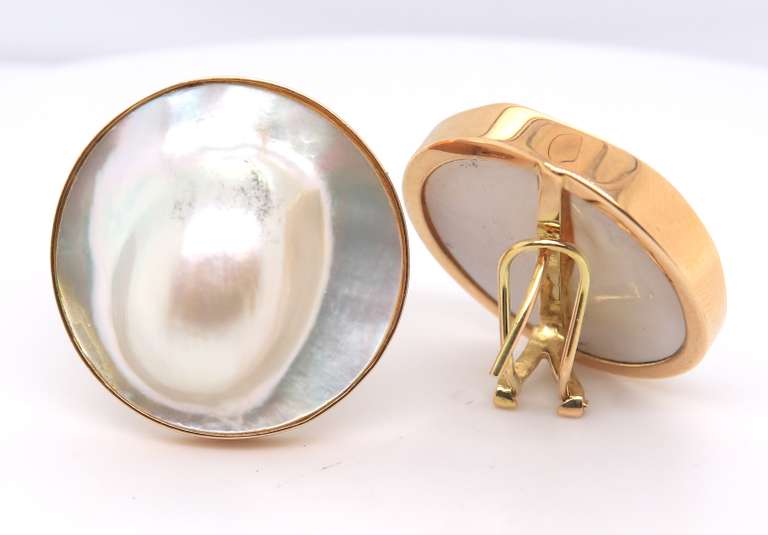 Charming Yellow Gold Bezel Set Mabe Pearl Earrings
