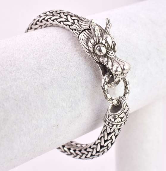 Lovely French Made, Impressive Dragon Head Bracelet in Sterling Silver