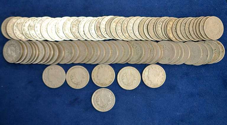 Lot Of 80 Liberty V Nickels, Circulated.