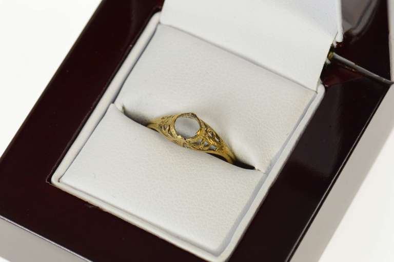 14K Yellow Gold Art Deco 4.4mm Filigree Engagement Setting Ring