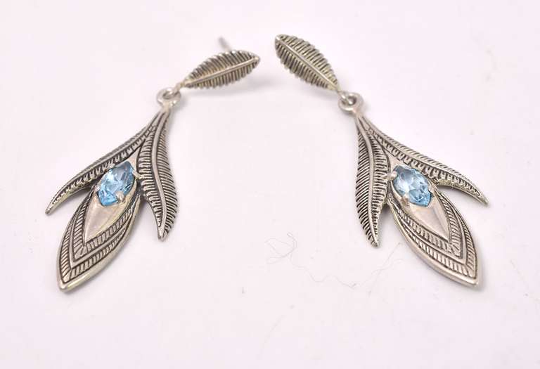 Blue Gemstone Earrings in Sterling Silver