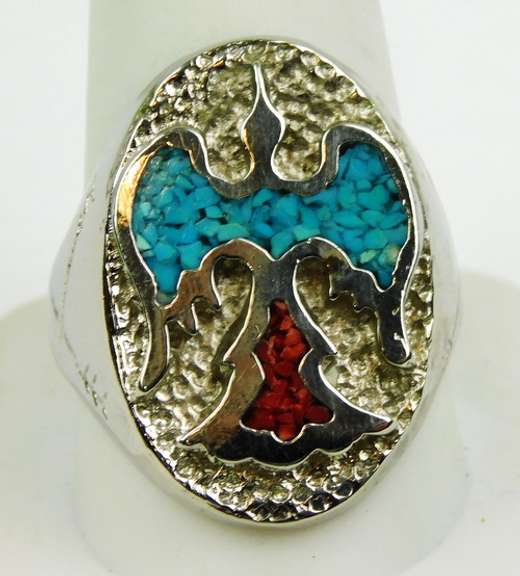 Men's Turquoise/Coral Thunderbird Ring, 11
