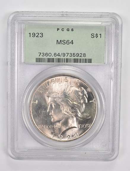 MS64 1923 Peace Silver Dollar - Graded PCGS