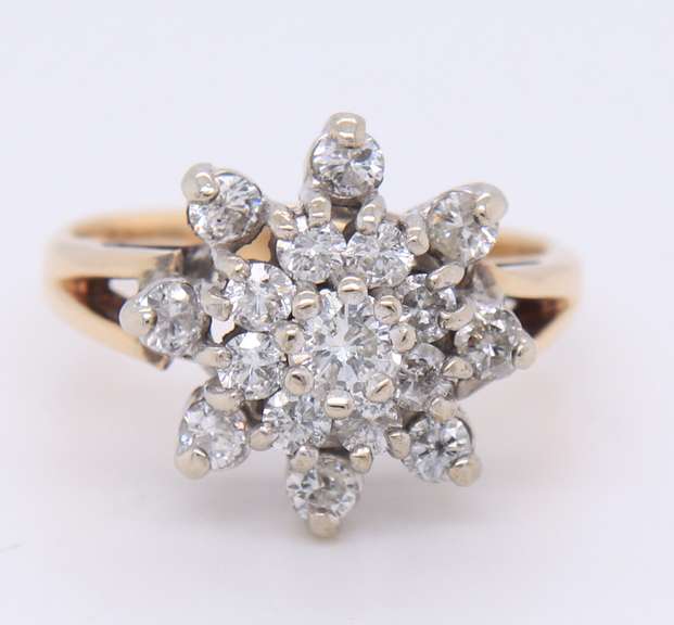 Gorgeous Yellow Gold 0.73ct Diamond Cluster Ring