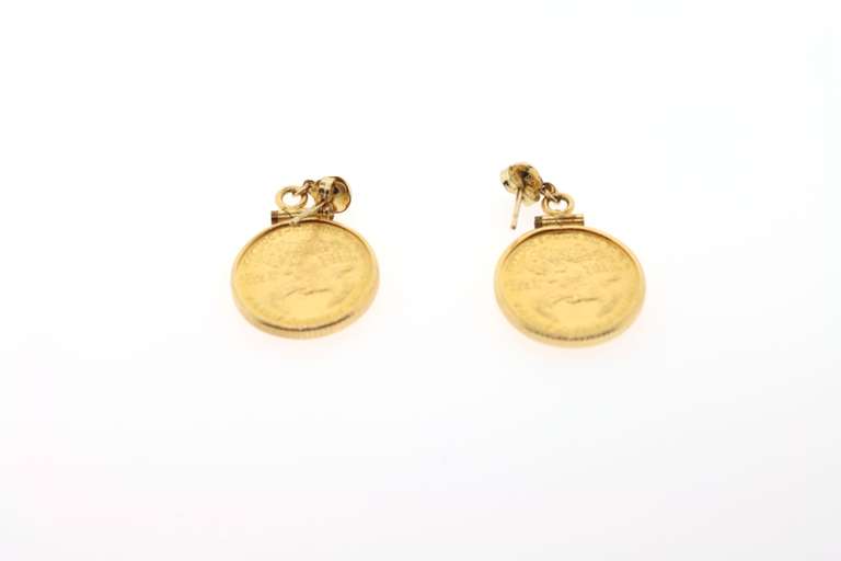 Unique 22K/14K $5 1/10th oz 1986 Gold American Eagle Coin Earrings