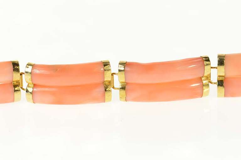 14K Yellow Gold Carved Coral Chinese Happiness Symbol Bracelet