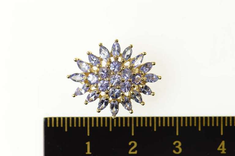 14K Yellow Gold Tanzanite Marquise Round Cluster Statement Pendant