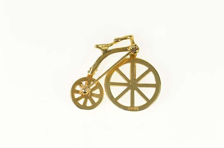 14K Yellow Gold Diamond Big Wheel Tricycle Bike Pin/Brooch