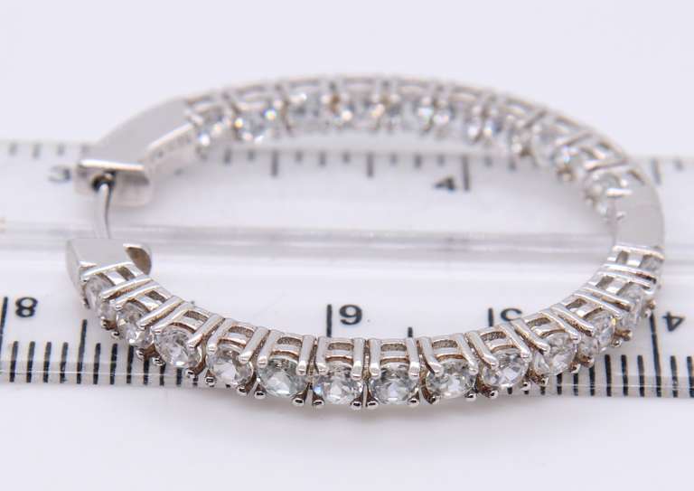 925 Sterling Silver oval CZ Hoop Earrings