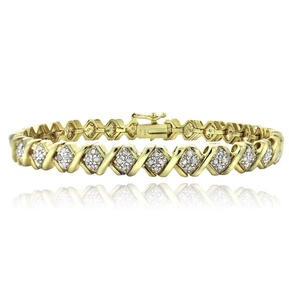 1 Ct TDW Diamond Gold Tone X Tennis Bracelet
