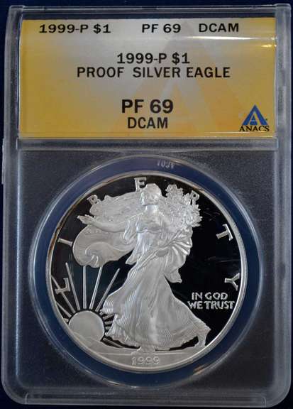 1999-P Proof American Silver Eagle ANACS PF69 DCAM.
