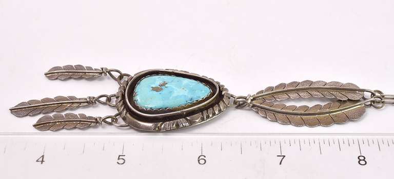 Dazzling Vintage Native American Style Turquoise Pendant Necklace in Sterling Silver