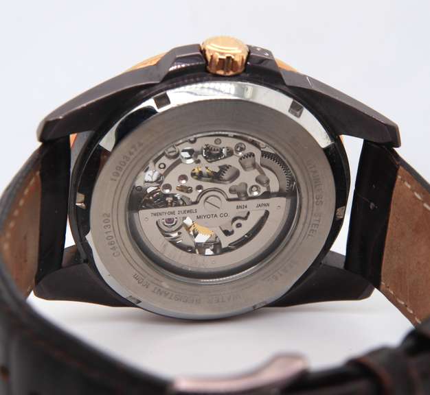 Bulova Sutton Classic Automatic Skeleton Dial Brown Leather Watch
