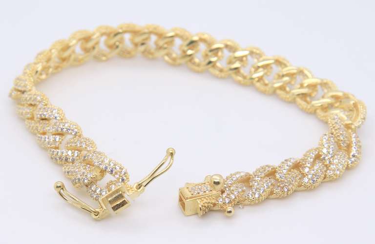Sterling Silver Cubic Zirconia Curb Link Bracelet