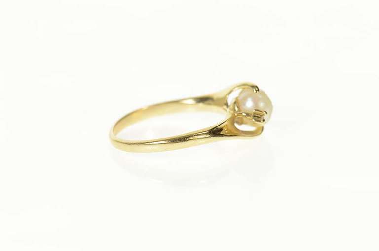 14K Yellow Gold Pearl Diamond Accent Bypass Classic Ring