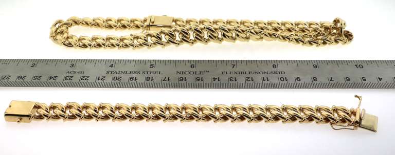 Thick Oriental Theme Set 14k Gold Handmade Necklace and Bracelet