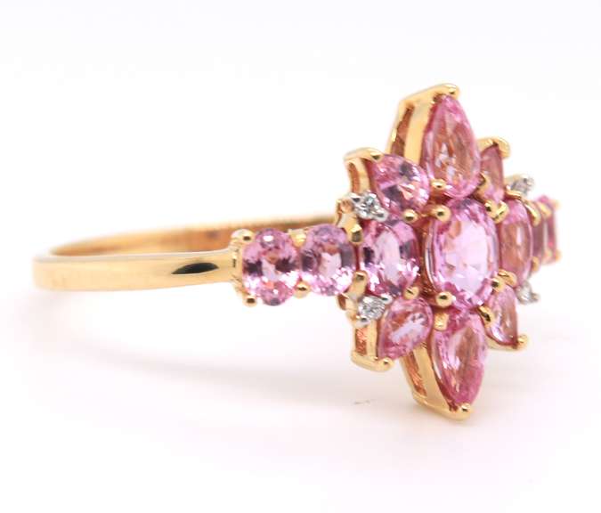 Charming Yellow Gold Lance Fischer Ceylon Pink Sapphire and Diamond Ring
