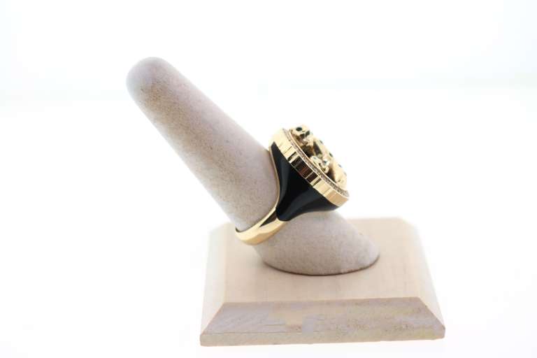 Gorgeous Handmade Italian Night Panther Ring with 14k Gold and Onyx rimmed with Cubic Zirconias