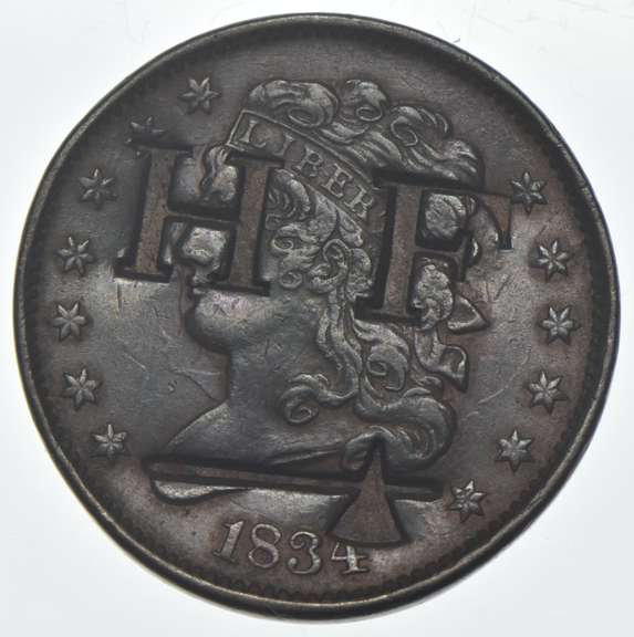 1834 Classic Head Half Cent - Counterstamped HF