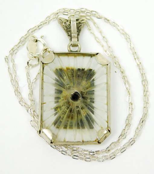 1920's Sterling Camphor Glass Silhouette Pendant & Chain