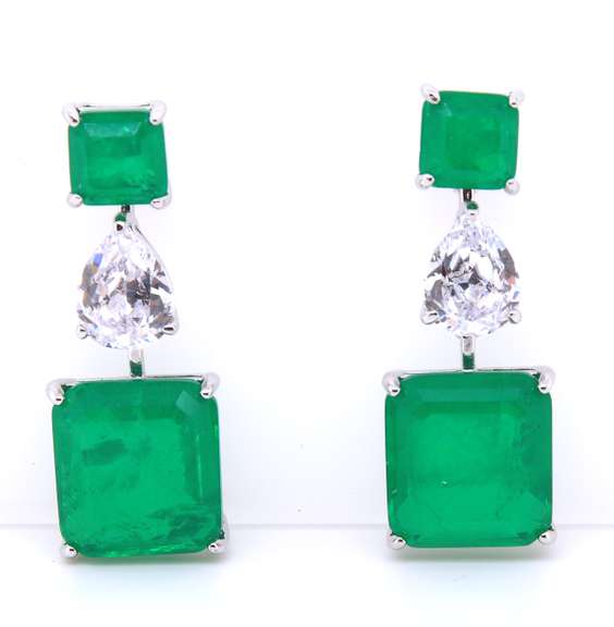 Sterling Silver Green Cubic Zirconia Dangle Earrings