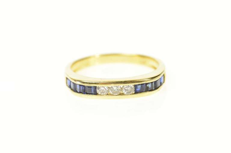 14K Yellow Gold Diamond Princess Sapphire Squared Band Ring