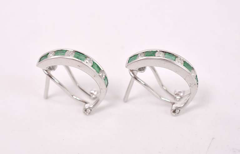 Dazzling Diamond and Emerald Earrings in 14K White Gold