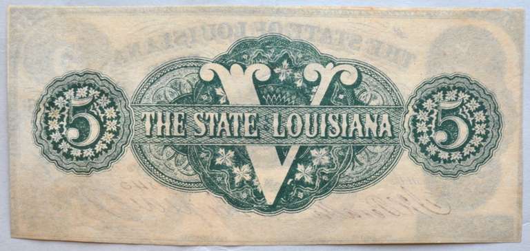 South Kills North $5 State of Louisiana Gem Unc Oct 10 1862 Series Note