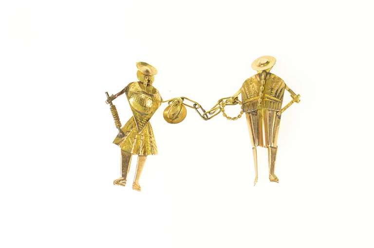 14K Yellow Gold Ornate Mexican Poncho Handmade Dress Pin/Brooch