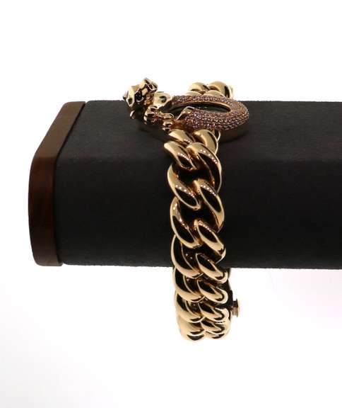 Exquisite Handmade Italian 14k Gold Curb Chain Panther Bracelet with Cubic Zirconias and Onyx