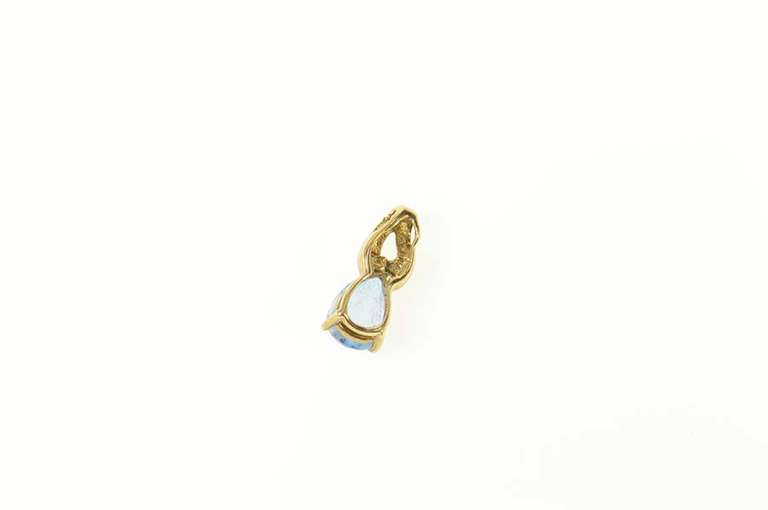 10K Yellow Gold Pear Blue Topaz Diamond Accent Classic Pendant