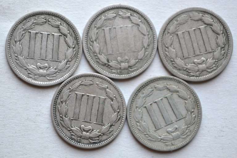 5 Three Cent Nickels