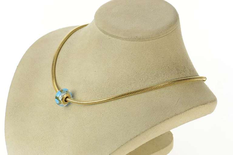 14K Yellow Gold Pandora Murano Blue Glass Swirl Designer Charm/Pendant