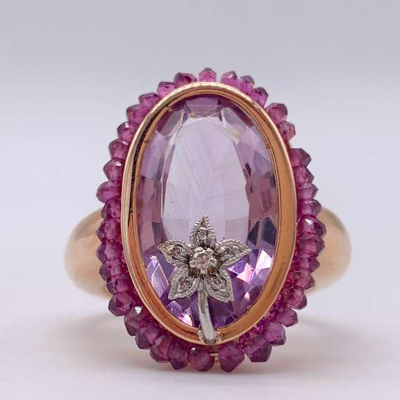 14kt Gold, Amethyst, & Diamond Cocktail Ring