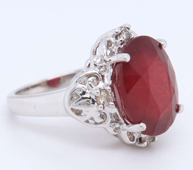 Fabulous White Gold Lead Treated Ruby with Diamond Ring
