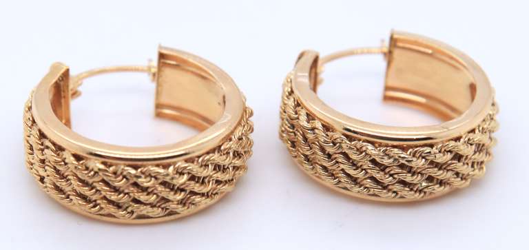 Handsome Yellow Gold Triple Row Rope Earrings