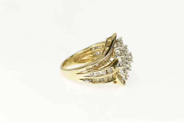 14K Yellow Gold 4.09 Ctw Round Diamond Cluster Bypass Ring