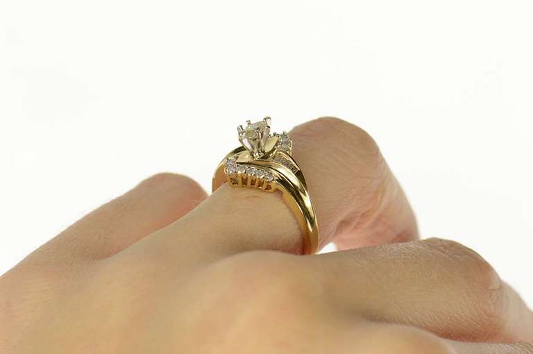 14K Yellow Gold 0.55 Ctw Marquise Diamond Bypass Engagement Ring