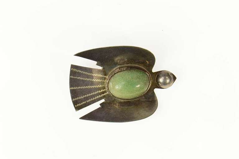 Sterling Silver Green Aventurine Ornate Dove Bird Pin/Brooch