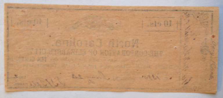10 Cent North Carolina Elizabeth City NC Jan 23 1862 Note