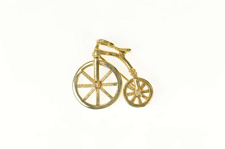 14K Yellow Gold Diamond Big Wheel Tricycle Bike Pin/Brooch