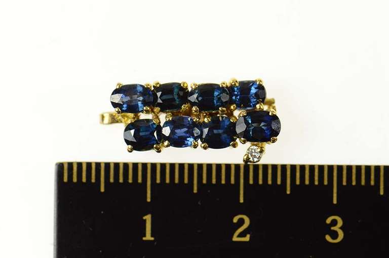 14K Yellow Gold Natural Sapphire Diamond Accent Bar Drop Pendant