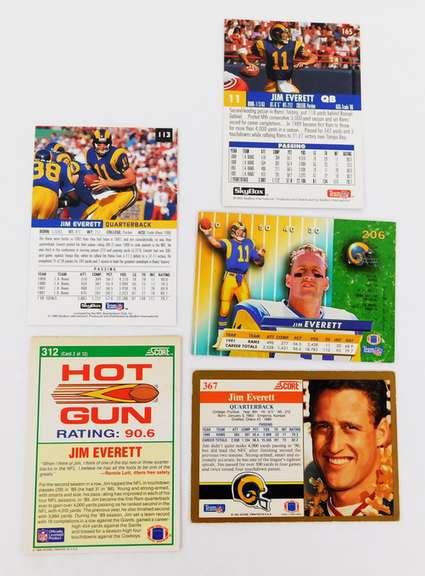 5 Jim Everett, Rams Football Cards