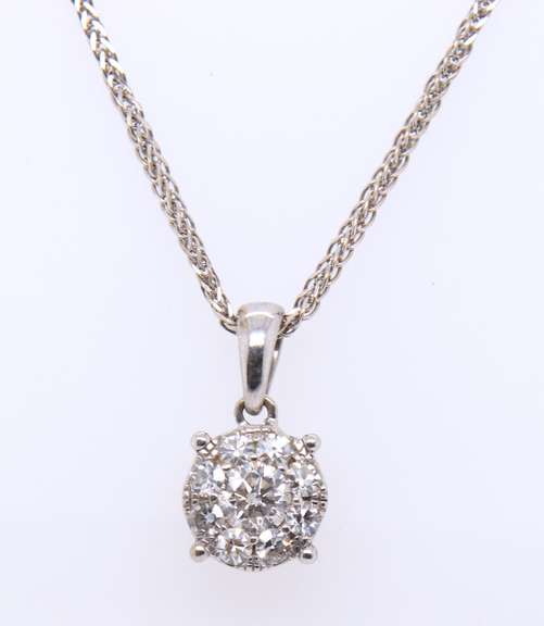 Dazzling White Gold Diamond Cluster Pendant on Chain
